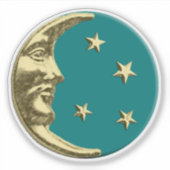 Art Deco Moon und Stars - Aquamarin und Gold Aufkleber (Vorderseite)