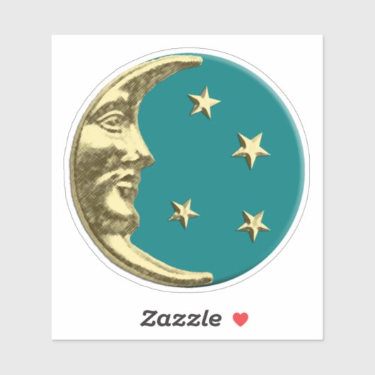 Art Deco Moon und Stars - Aquamarin und Gold Aufkleber (Blatt)