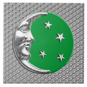 Art Deco Moon und Stars - Jade Green und Silver Fliese