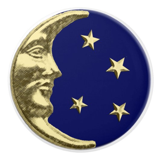 Art Deco Moon und Stars - Navy Blue und Gold Keramikknauf (Vorderseite)