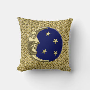 Art Deco Moon und Stars - Navy Blue und Gold Kissen