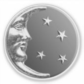 Art Deco Moon und Sterne - Grau / Grau und Silber Aufkleber (Vorderseite)
