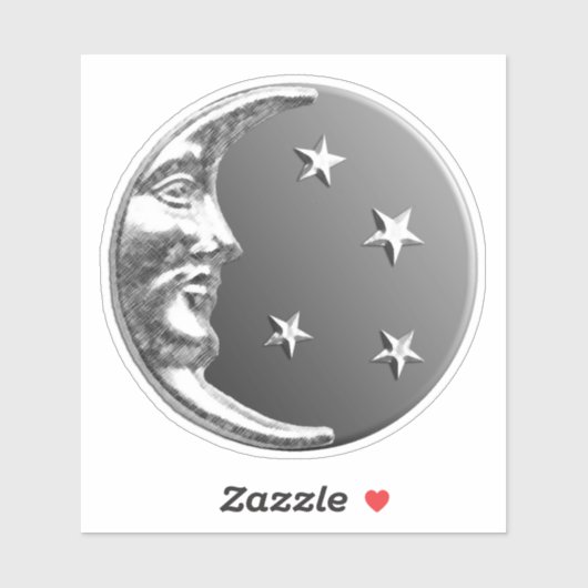 Art Deco Moon und Sterne - Grau / Grau und Silber Aufkleber (Blatt)