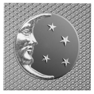 Art Deco Moon und Sterne - Grau / Grau und Silber Fliese