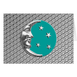 Art Deco Moon und Sterne - Türkis & Silber