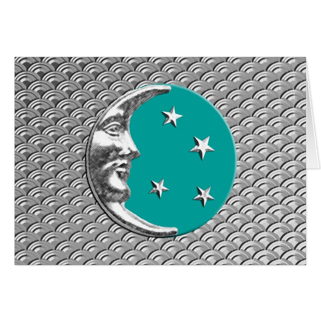 Art Deco Moon und Sterne - Türkis & Silber (Vorderseite (Horizontal))
