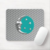 Art Deco Moon und Sterne - Türkis & Silber Mousepad (Mit Mouse)