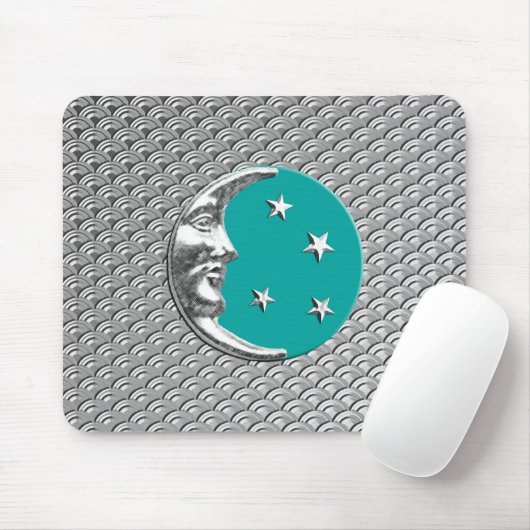 Art Deco Moon und Sterne - Türkis & Silber Mousepad (Mit Mouse)
