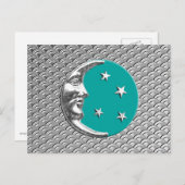 Art Deco Moon und Sterne - Türkis & Silber Postkarte (Vorne/Hinten)