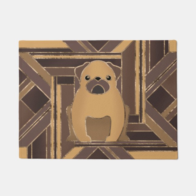Art Deco Mops Hund - Pastell Gold Fußmatte (Vorderseite)
