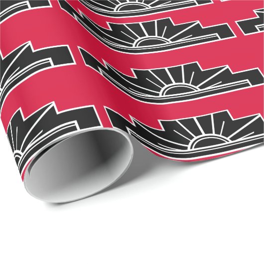 Art Deco Motif in B&W und Red Wrapping Paper Geschenkpapier (Rolleneckpunkt)