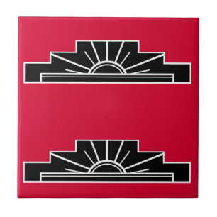 Art Deco Motif in B&W und Rot Fliese