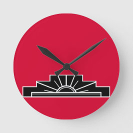 Art Deco Motif in B&W und Rot Runde Wanduhr