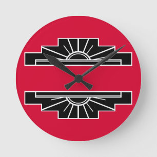 Art Deco Motiv in S/W und Roter Rund Uhr