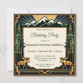 Art Deco Mountain Forest Birthday Party Einladung (Vorderseite)