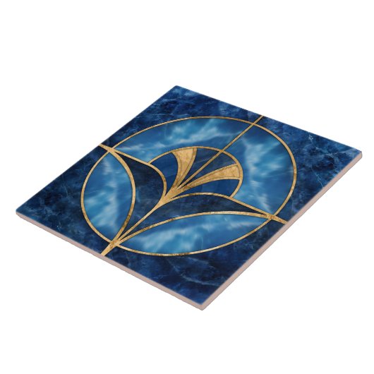 Art Deco Muschel - Blue Marble & Gold Fliese (Seite)