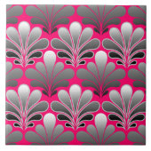 Art Deco Muschel Muster, grau und Fuchsia Pink Fliese (Vorderseite)