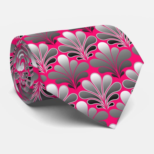Art Deco Muschel Muster, grau und Fuchsia Pink Krawatte (Gerollt)