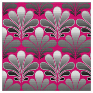 Art Deco-Muschel-Muster, grau und fuchsia-pink Stoff