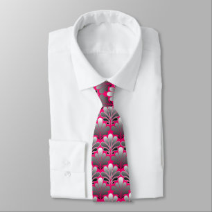 Art Deco-Muschel-Muster, grau und fuchsia-rosa Krawatte