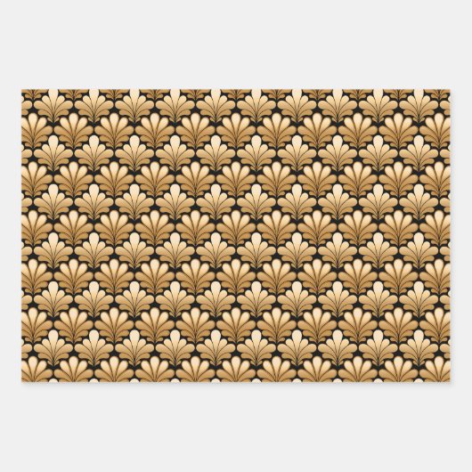 Art Deco Muschel Muster, Kupfer, Silber und Gold Geschenkpapier Set (Vorderseite 3)