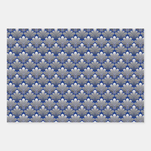 Art Deco Muschel Muster, Kupfer, Silber und Gold Geschenkpapier Set (Vorderseite 2)