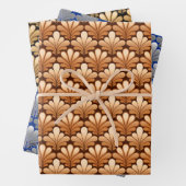 Art Deco Muschel Muster, Kupfer, Silber und Gold Geschenkpapier Set (Beispiel)