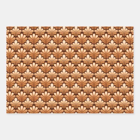 Art Deco Muschel Muster, Kupfer, Silber und Gold Geschenkpapier Set (Vorderseite)