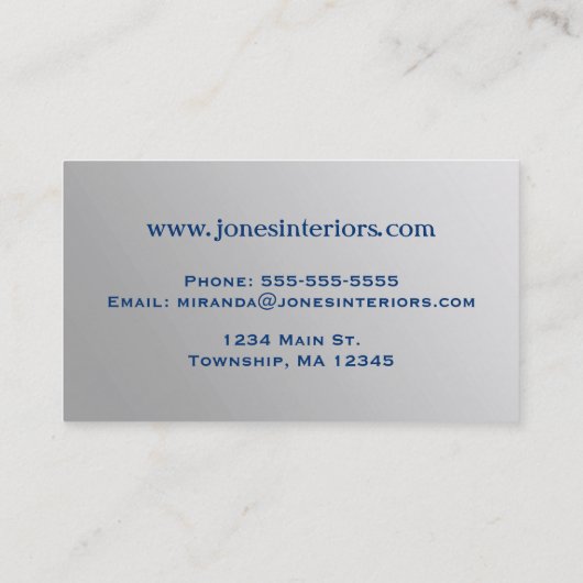 Art Deco Muschel Muster, Silber und Cobalt Blue Bu Visitenkarte (Rückseite)