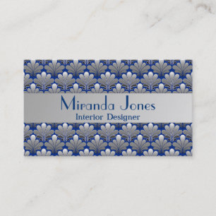 Art Deco Muschel Muster, Silber und Cobalt Blue Bu Visitenkarte