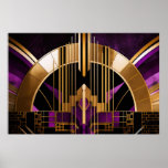 Art Deco Music Hall, Lila, Gold, Black Poster<br><div class="desc">Eine atemberaubende Darstellung einer Musikhalle im Art-Déco-Stil. Die Farben Gold,  Purpel und Schwarz verleihen dem Ganzen ein elegantes und raffiniertes Aussehen. Die geometrischen Formen und die Symmetrie sind wunderschön.</div>