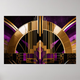 Art Deco Music Hall, Lila, Gold, Black Poster