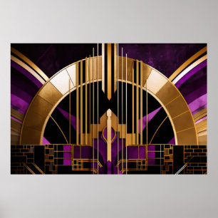 Art Deco Music Hall, Lila, Gold, Black Poster