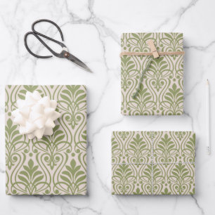Art Deco Muster 01 - Camouflage Green on White Geschenkpapier Set