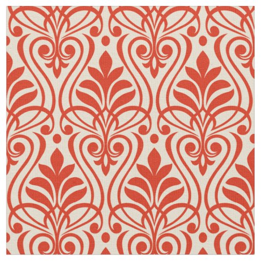 Art Deco Muster 01 - Dali's Red on Off-White Stoff (Nahaufnahme)