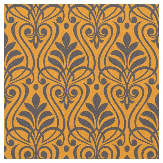 Art Deco Muster 01 - Deko Black on Vivid Gamboge Stoff (Nahaufnahme)