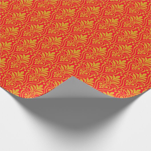 Art Deco Muster 01 - Deko Gold 2 auf Carmine Red Geschenkpapier (Ecke)