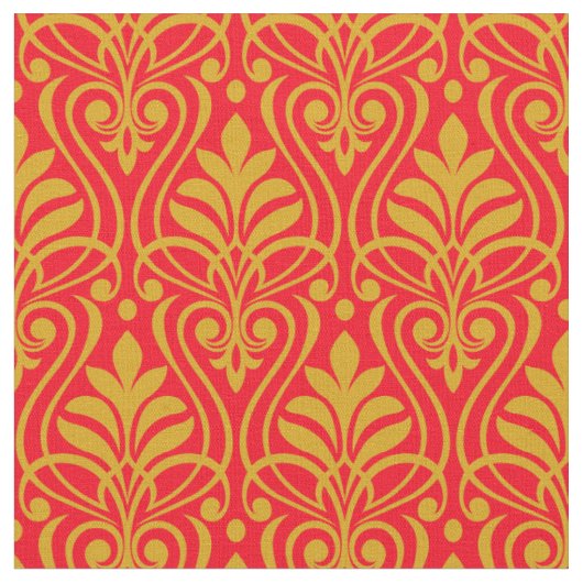 Art Deco Muster 01 - Deko Gold 2 auf Carmine Red Stoff (Nahaufnahme)