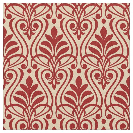 Art Deco Muster 01 - Dunkelrot auf Off-White Stoff (Nahaufnahme)