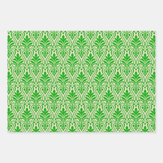 Art-Deco-Muster 01 - Dunkles Lime Green auf Off-Wh Geschenkpapier Set (Vorderseite 2)