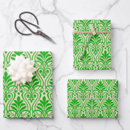 Art-Deco-Muster 01 - Dunkles Lime Green auf Off-Wh Geschenkpapier Set