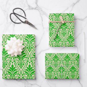 Art-Deco-Muster 01 - Dunkles Lime Green auf Off-Wh Geschenkpapier Set