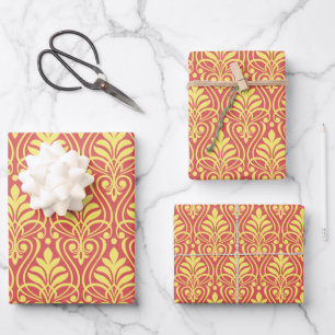 Art-Deco-Muster 01 - Gelb auf Light Carmin Geschenkpapier Set