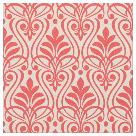 Art Deco Muster 01 - Hellrot auf Off-White Stoff (Nahaufnahme)