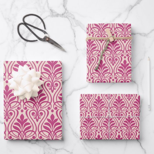 Art Deco Muster 01 - Himbeerrosa auf hellrosa Geschenkpapier Set (Vorderseite)
