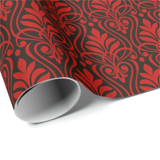 Art Deco Muster 01 - Milano Rot auf Schwarz Geschenkpapier (Rolleneckpunkt)