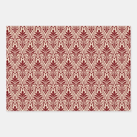 Art Deco Muster 01 - Mitternachtsrot auf Off-White Geschenkpapier Set (Vorderseite 2)