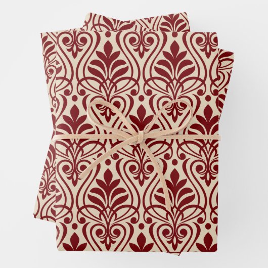 Art Deco Muster 01 - Mitternachtsrot auf Off-White Geschenkpapier Set (Beispiel)