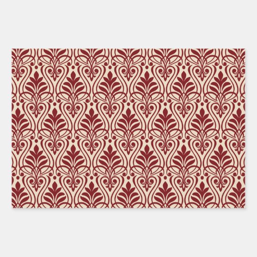 Art Deco Muster 01 - Mitternachtsrot auf Off-White Geschenkpapier Set (Vorderseite)