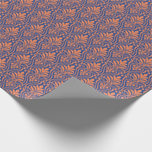 Art Deco Muster 01 - Orange auf Preußen Blau Geschenkpapier (Ecke)